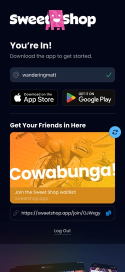 Sweet Shop waitlist confirmation on mobile.