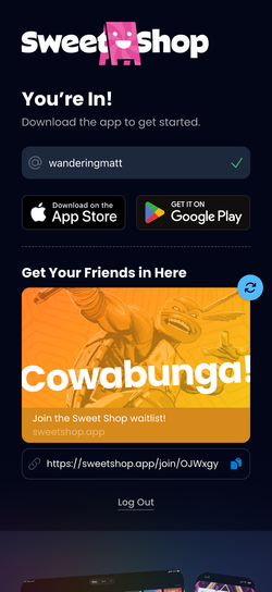 Sweet Shop waitlist confirmation on mobile.