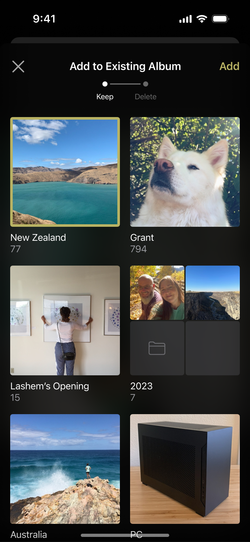 Proof adding photos to an existing album.
