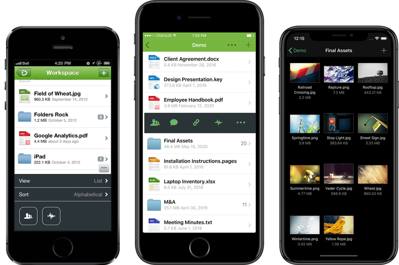 Onehub for iOS versions 1.0, 2.0, and 3.0.