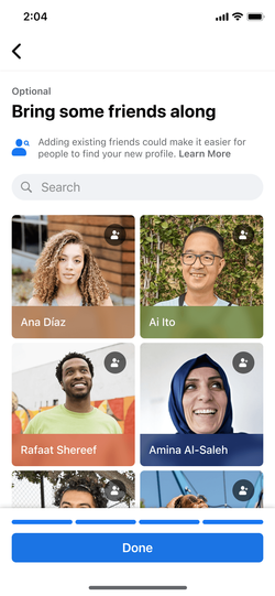 Inviting friends to explore interests on an additional profile.