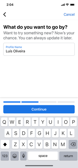 Choosing a name or pseudonym for an additional profile.