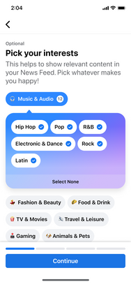 Meta – Additional Profiles Interests Picker Screenshot