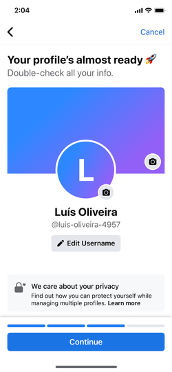 New additional profile auto-populated from name and interest color.