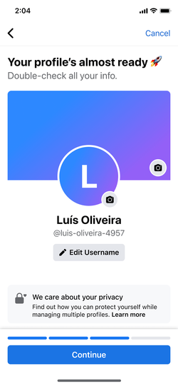 New additional profile auto-populated from name and interest color.