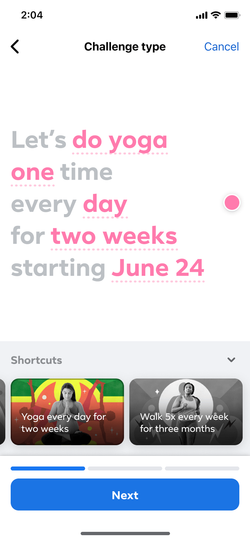 Challenge shortcut populating a Mad Lib style editor.