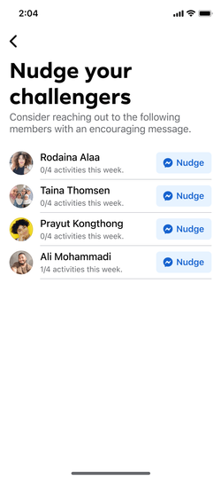 Nudging a struggling participant via 1:1 messaging.