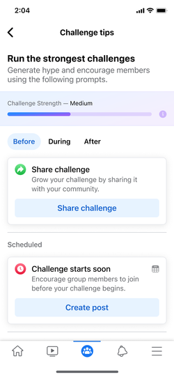 Challenge tips offered before, during, and after periods.