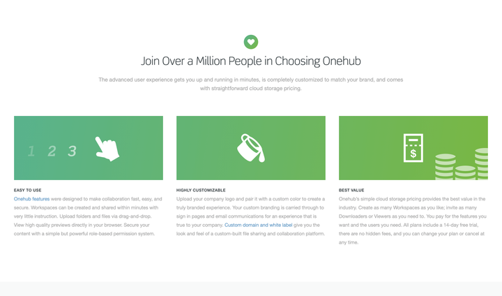 Onehub website competitive comparison section.