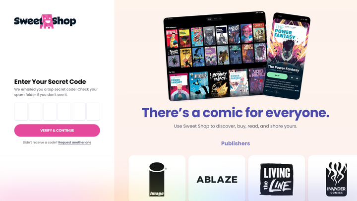 Sweet Shop waitlist code entry on desktop.