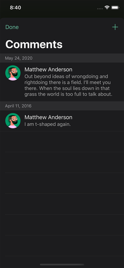Onehub iOS comments for a file.
