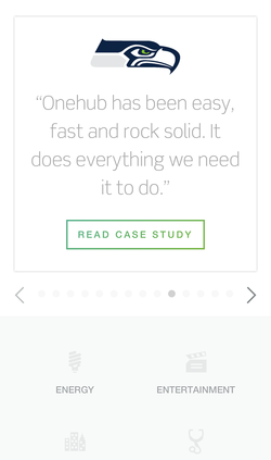 Onehub website customers page on mobile.