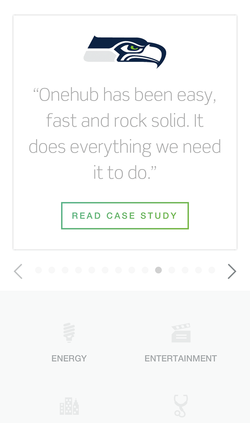 Onehub website customers page on mobile.
