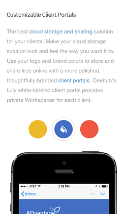 Onehub website customization section on mobile.
