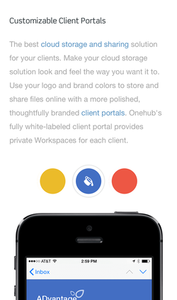 Onehub website customization section on mobile.