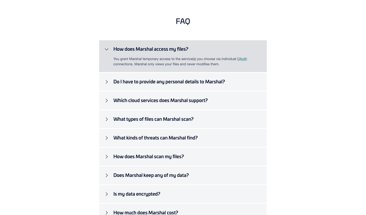 Marshal website FAQ section.