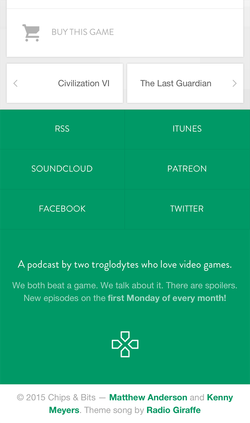 Chips & Bits footer with subscription links on mobile.