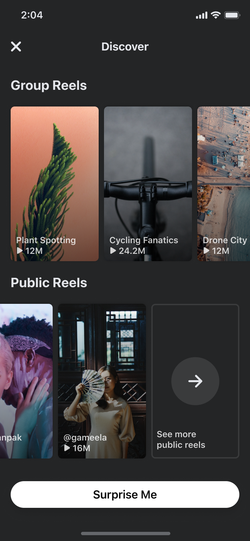 Group Reel chaining and public feed transfer options.