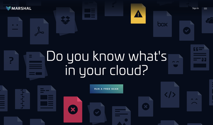 Marshal website hero illustrating sensitive data discovery.