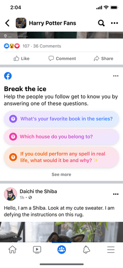 Admin-created ice breaker surfaced in the group feed.