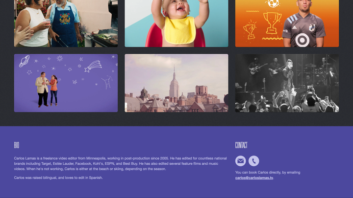Carlos Lamas info overlay on desktop.