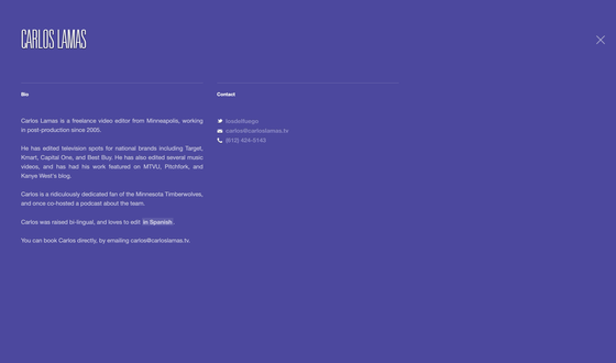Screenshot of Carlos Lamas' info modal on desktop.