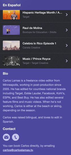 Carlos Lamas info section on mobile.