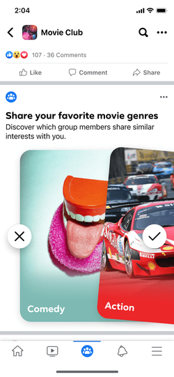 Swiping interest picker within the feed.