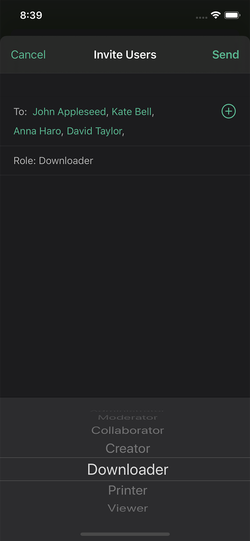 Onehub iOS invite users screen.
