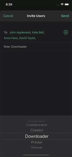 Onehub iOS invite users screen.