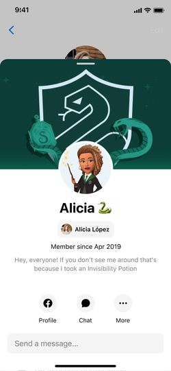 Contextual group profile shown to other group members.