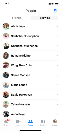 Following tab added to Messenger people.