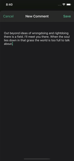 Onehub iOS new comment screen.