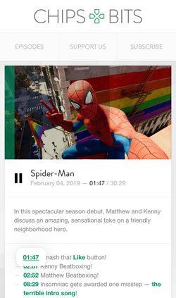 Chips & Bits episode notes with timestamps on mobile.