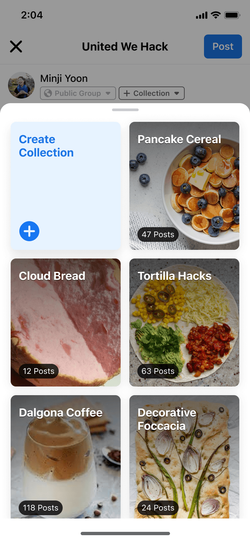 Post collection sheet for grouping posts.