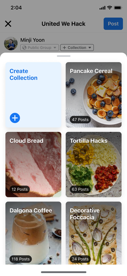 Post collection sheet for grouping posts.