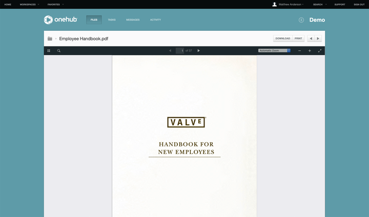 Onehub file preview with collapsed sidebar for downloaders.