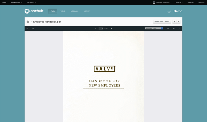 Onehub file preview with collapsed sidebar for downloaders.