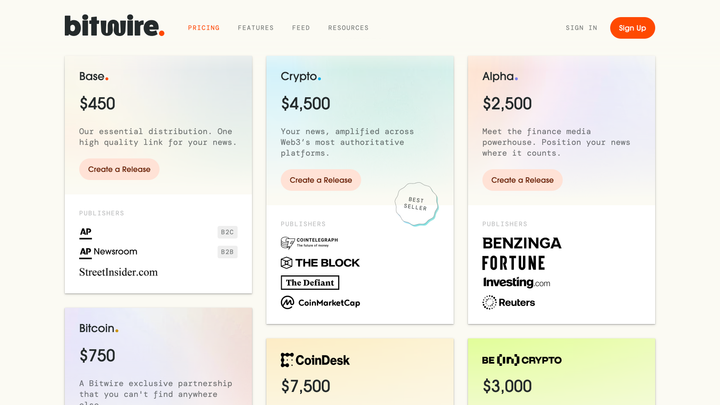 Bitwire – Pricing screenshot