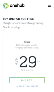 Onehub – pricing screenshot