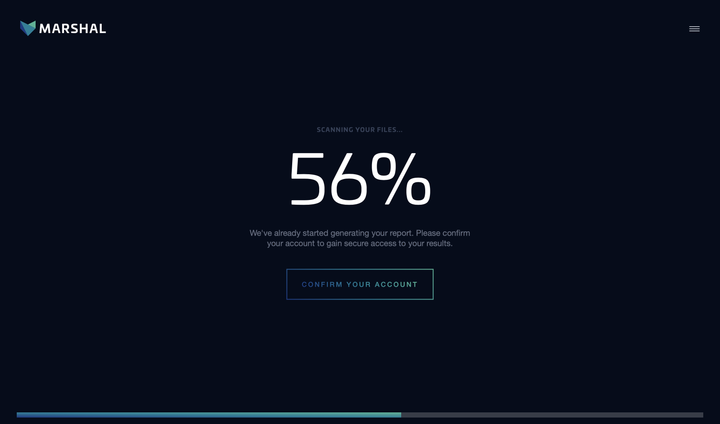 Marshal report generation progress with account confirmation.