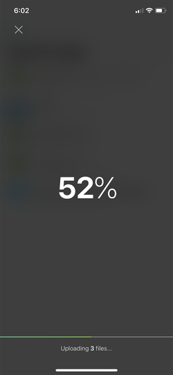 Onehub iOS file upload progress screen.