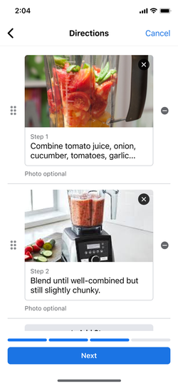 Recipe directions with optional photos.