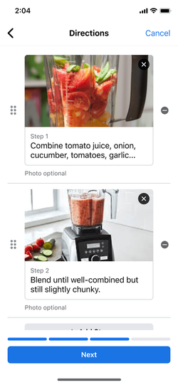 Recipe directions with optional photos.
