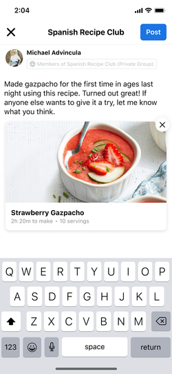 Recipe attached to a post.
