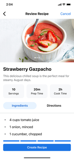 Recipe preview showing how it appears to others.