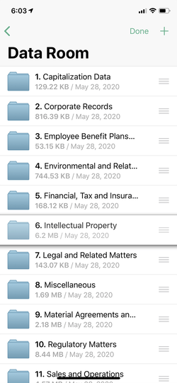 Onehub iOS file index reordering via drag-and-drop.