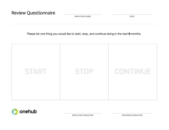 Onehub – review questionnaire screenshot