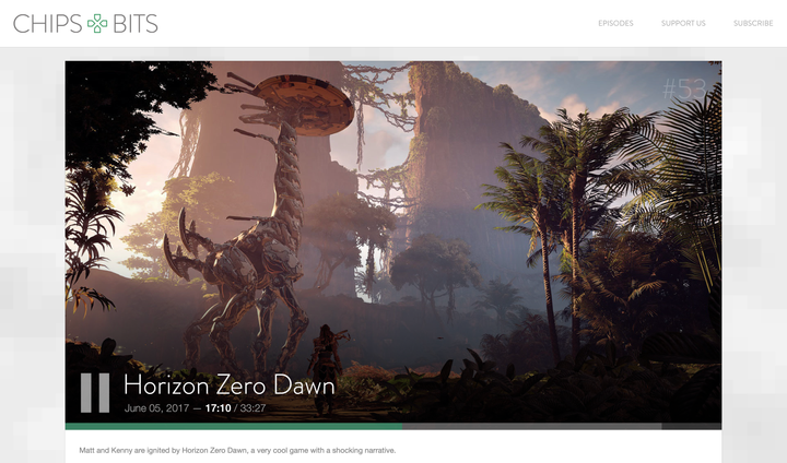 Chips & Bits podcast player being scrubbed on desktop.