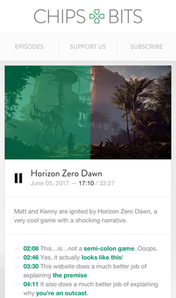 Chips & Bits podcast player being scrubbed on mobile.